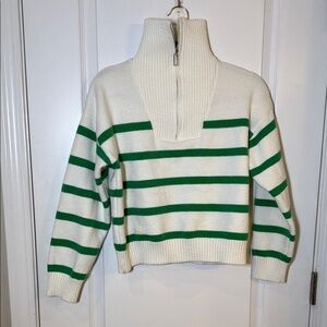 Green and White Striped Women's Sweater Crop, size small